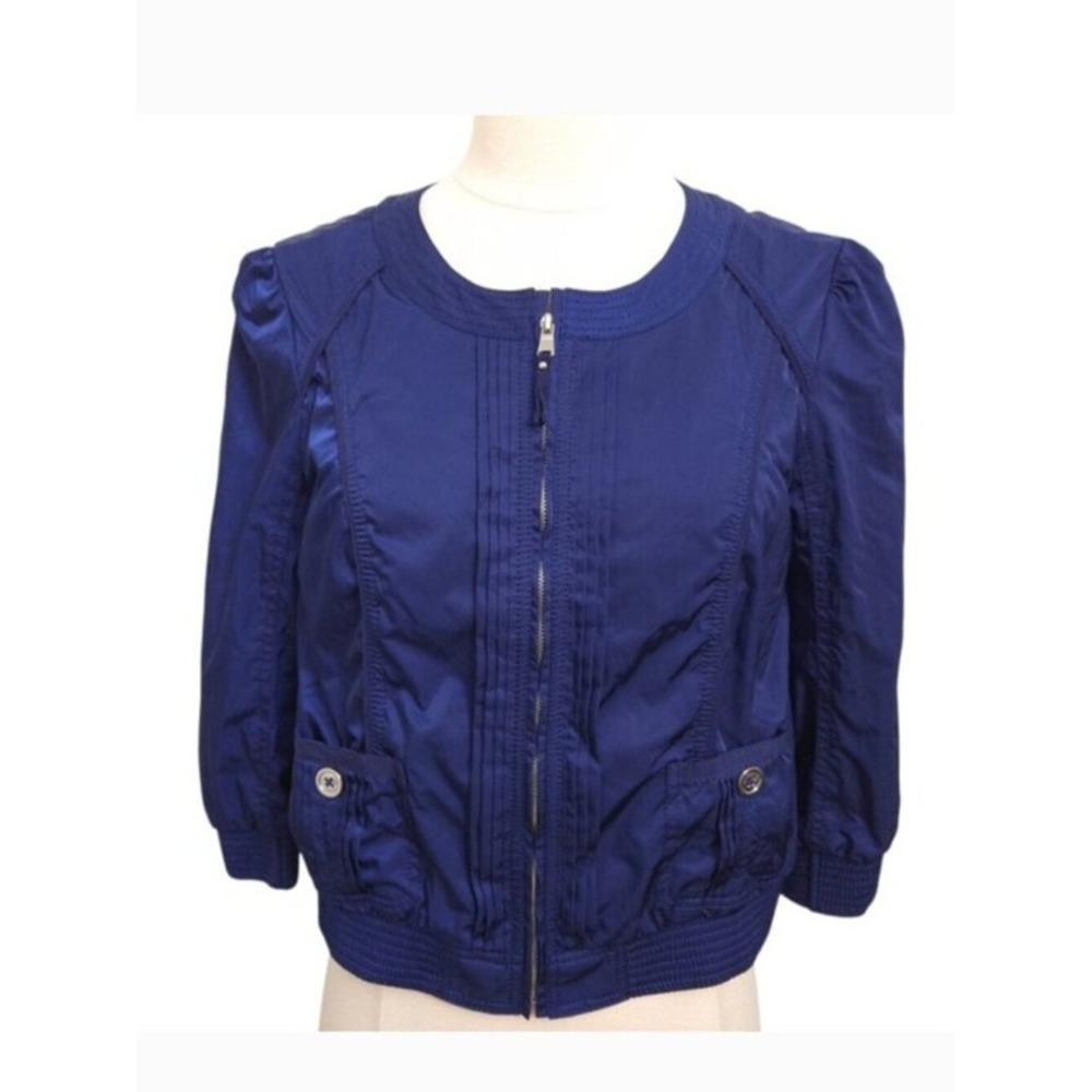 WHBM Blue Cropped 3/4 Sleeve Zipper Jacket- Size 4